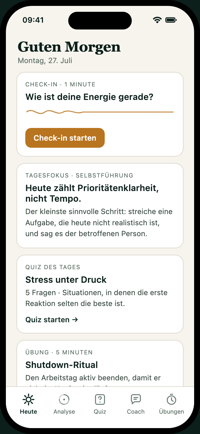 VitaLead App, Screen Heute