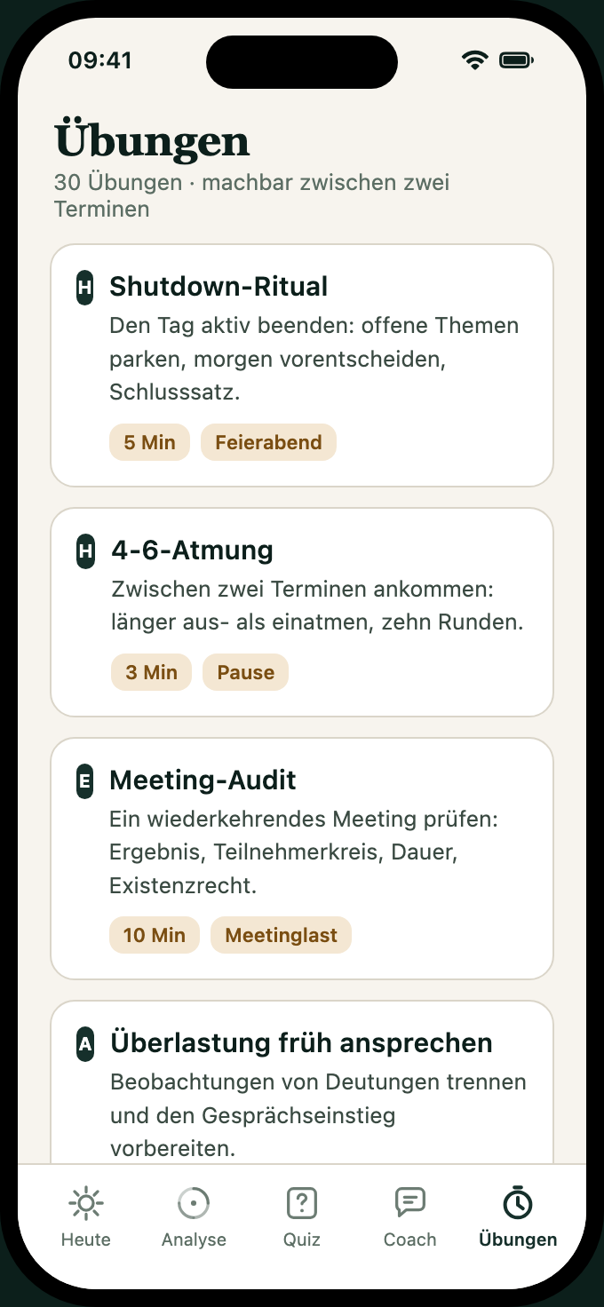 VitaLead App, Screen Übungen
